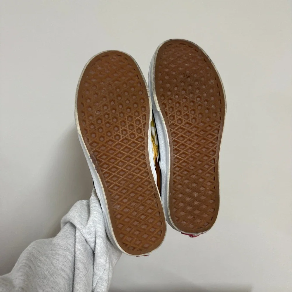 Vans Classic Slip-On Checkerboard Ochre Yellow White Sneakers‎ Mens 6 Womens 7.5